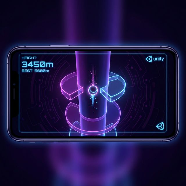 Helix Jump game screenshot — neon spiral tower